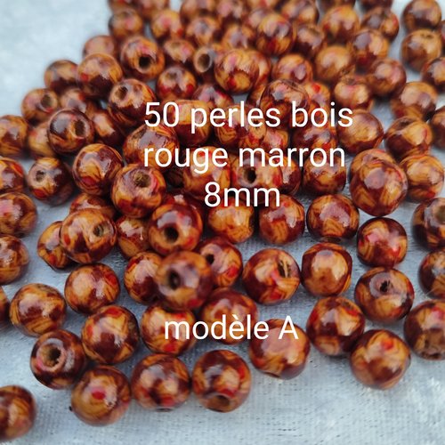 Perles en bois ton marron rouge diverses tailles