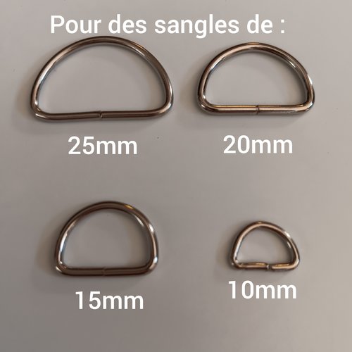 Anneaux demi lune pour sangle de sac ou autre plusieurs dimensions ( x 10)