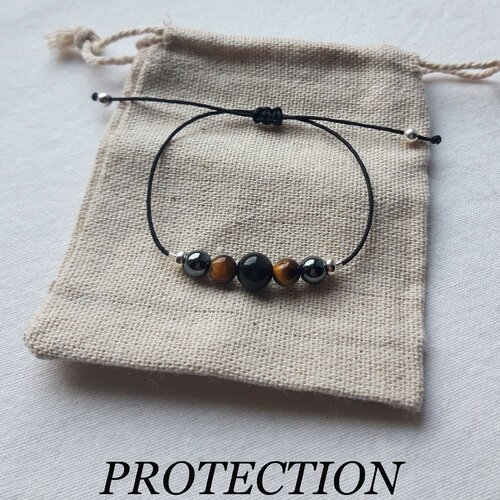 Bracelet &quot;protection&quot; en pierres naturelles, obsidienne, œil-de-tigre, hématite, cadeau femme