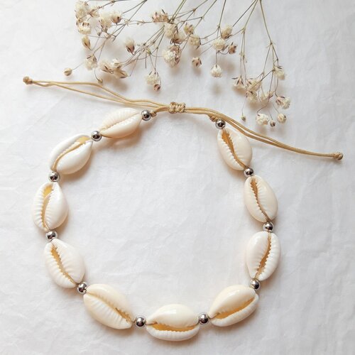 Bracelet de cheville coquillages cauris naturels et perles en acier inoxydable, bracelet de cheville artisanal été plage vacances