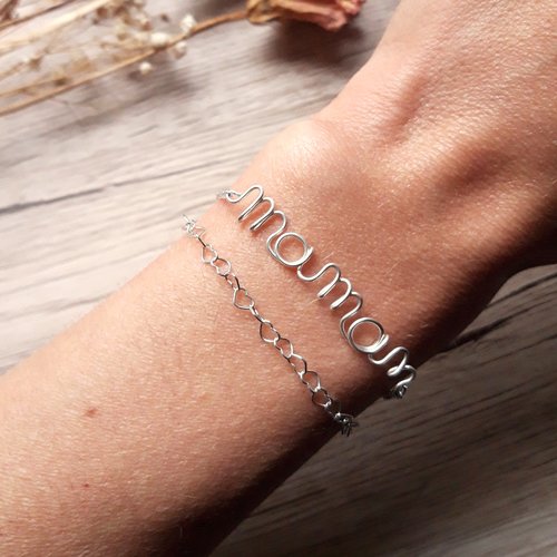 Bracelet personnalisé en fil et chaîne argent 925, cadeau femme