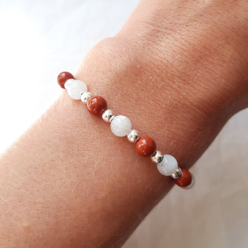 Bracelet spécial grossesse en pierres naturelles, pierre de lune, jaspe rouge, cadeau femme enceinte