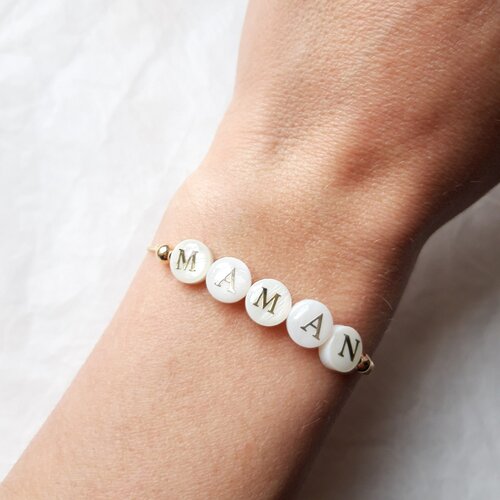 Bracelet personnalisé perles en nacre naturelle, cadeau femme