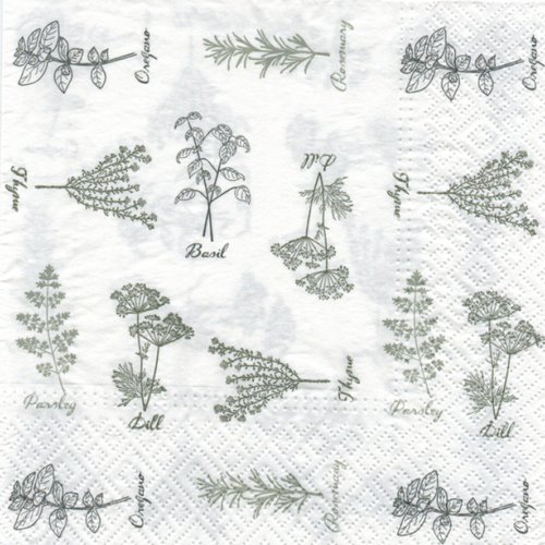 Serviette en papier herbes aromatiques fond blanc (589)