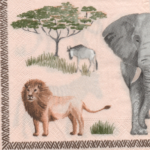 Serviette en papier éléphant, zèbre, panthère, lion, savane (604)