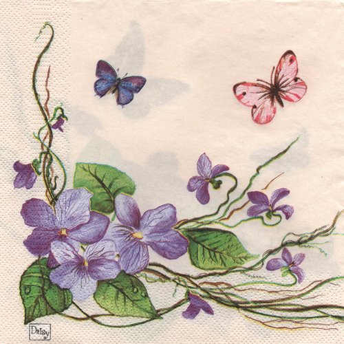 Serviette en papier papillon violette  fleurs (629)