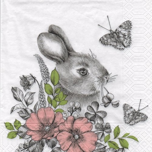 Serviette en papier lapin fleurs (631)