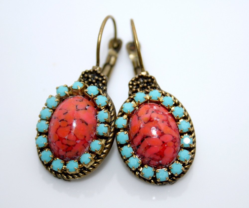 Turquoise Corail Boucles D/'oreilles