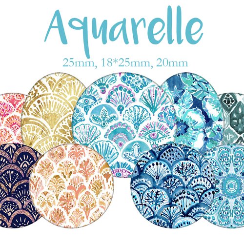 Images Digitales Cabochon Aquarelle Mandala Motifs Japonais Couleur Pastel Peinture Ronds Et Ovales Un Grand Marche