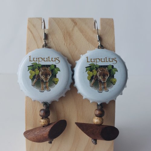 Boucles d'oreilles avec capsule "loup et bois"