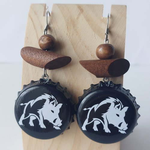 Boucles d'oreilles capsule "sanglier et bois"