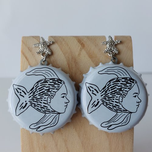 Boucles d'oreilles avec capsule "poisson-femme"