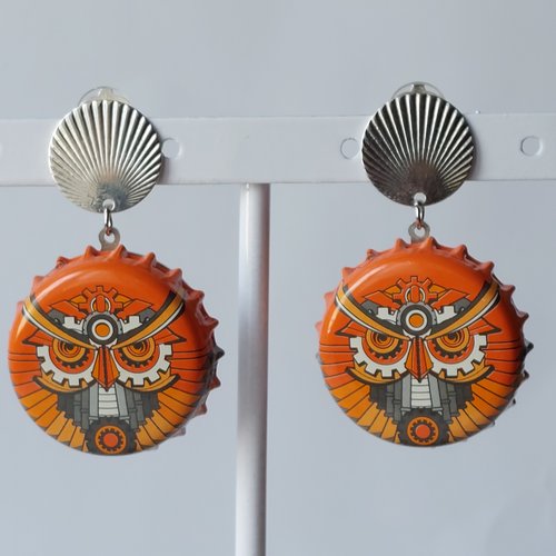 Boucles d'oreilles clips avec capsule "hibou mécanique"