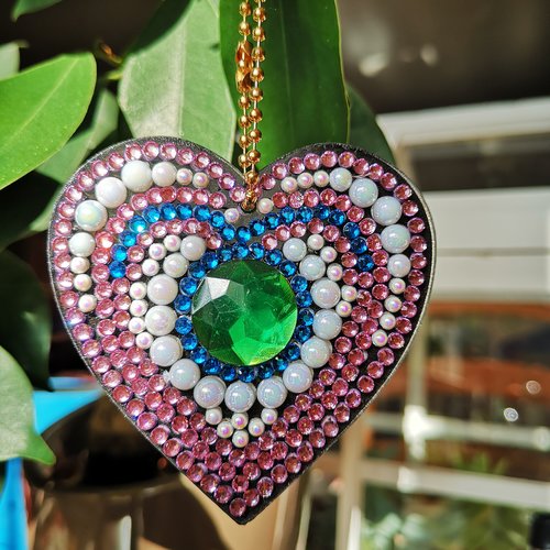 Porte-clés/bijou de sac cœur en perles de diamants 