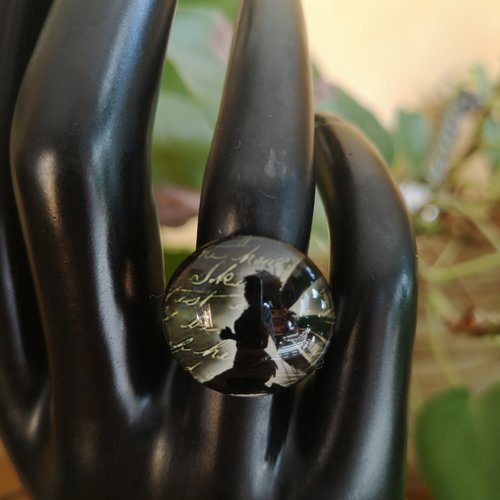 Bague cabochon "fée" jaune lumineux 
