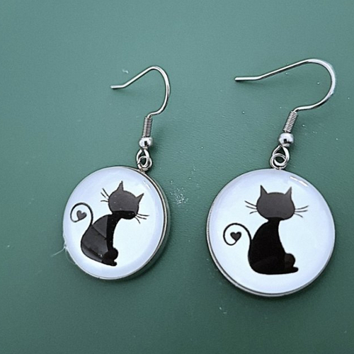 Boucles d oreilles chat noir