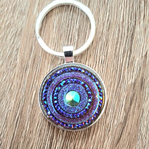 Porte-clés strass bleu effet mosaïque