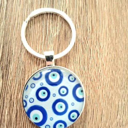 Porte-clés blanc bleu turquoise géométrique