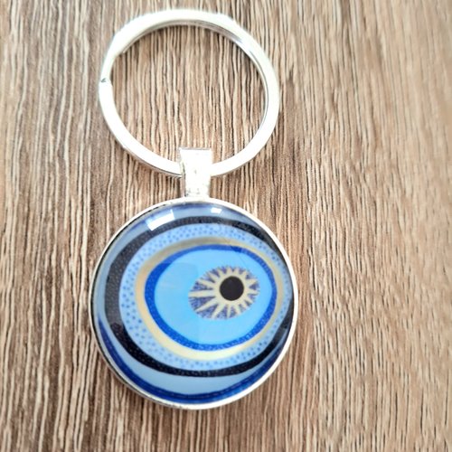 Porte-clés œil de tigre bleu et gris