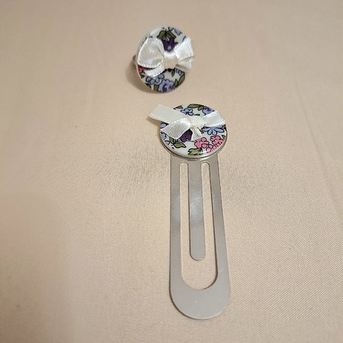 Parure bague et marque page noeud blanc