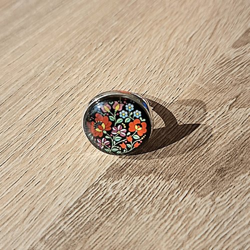 Bague réglable fleurs rouges