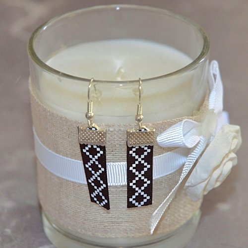 Boucles d'oreilles pendantes tissu noir blanc