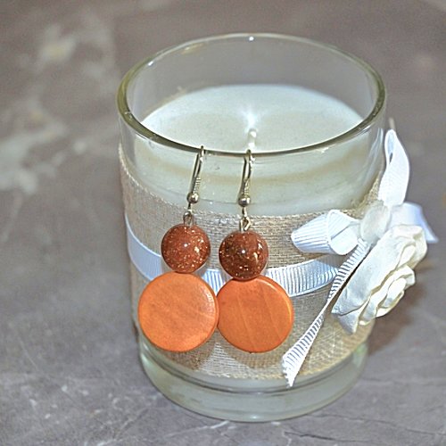 Boucles d'oreilles pendantes 2 perles bois