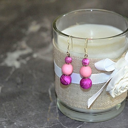 Boucles d'oreilles pendantes perles magiques roses