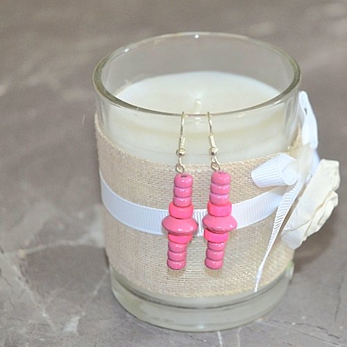 Boucles d'oreilles pendantes perles bois roses