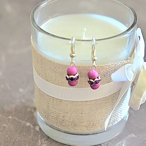 Boucles d'oreilles pendantes fuchsia et violet