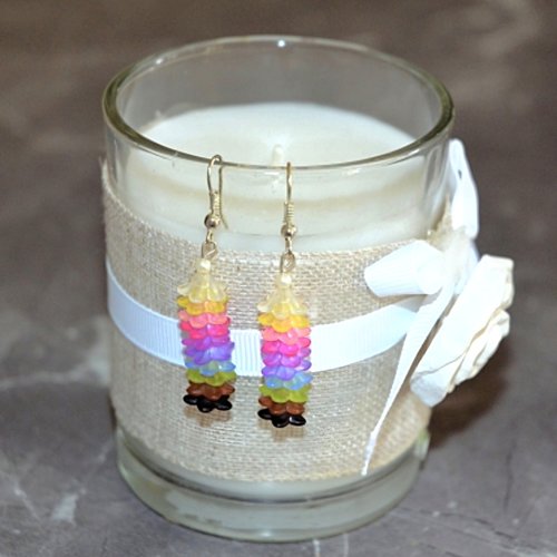 Boucles d'oreilles pendantes perles multicolores