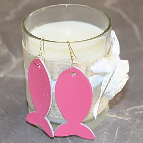 Boucles d'oreilles pendantes gros poissons cuir rose