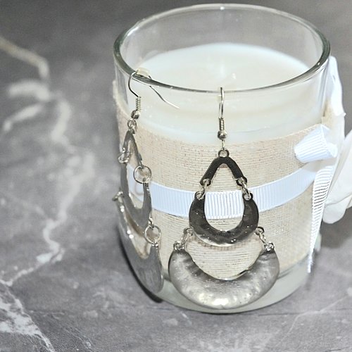 Boucles d'oreilles pendantes argentees 2 etages