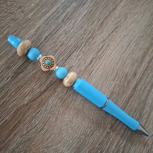 Stylo turquoise et bois