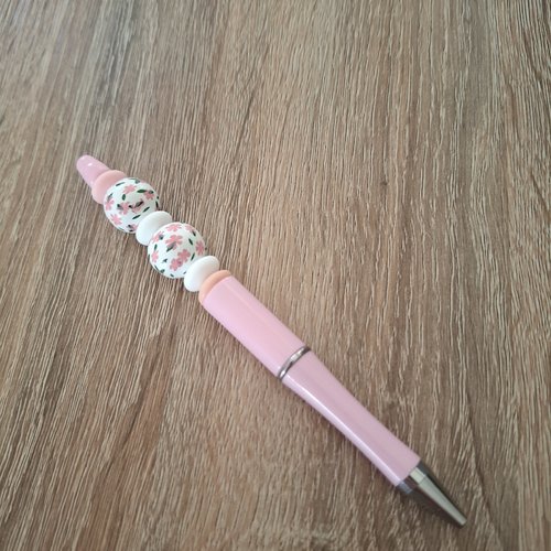 Stylo fleurs rose et blanc