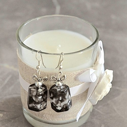 Boucles d'oreilles pendantes perles imitation pierre noire