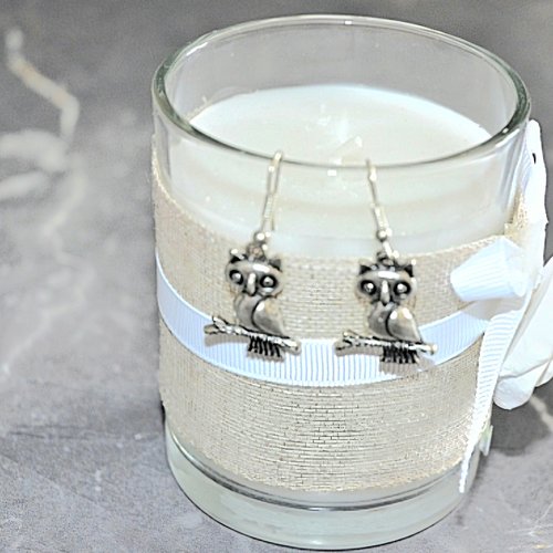 Boucles d'oreilles pendantes argentees hibou