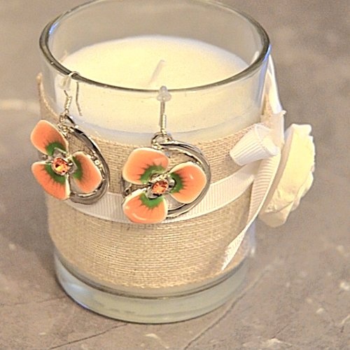 Boucles d'oreilles pendantes métal fleurs orange