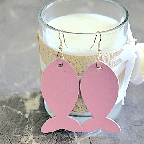 Boucles d'oreilles pendantes grands poissons cuir rose
