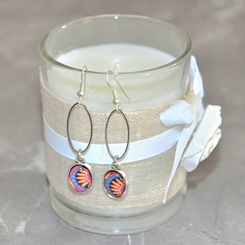 Boucles d'oreilles pendantes cabochon multicolore