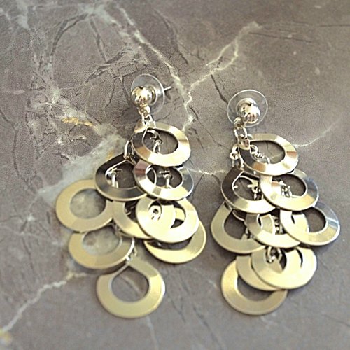Boucles d'oreilles pendantes cercles argentés