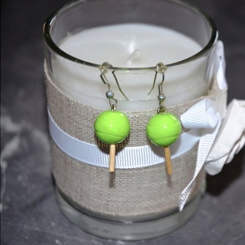 Boucles d'oreilles pendantes sucette verte fimo