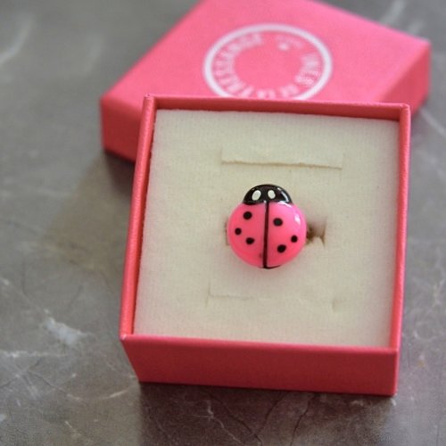 Bague enfant réglable coccinelle rose