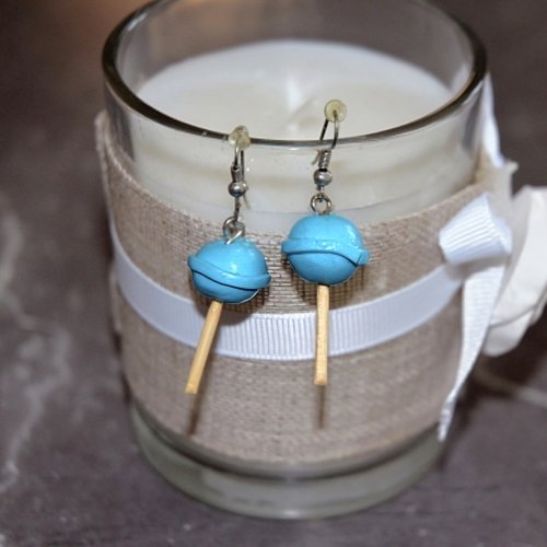 Boucles d'oreilles pendantes sucette bleur