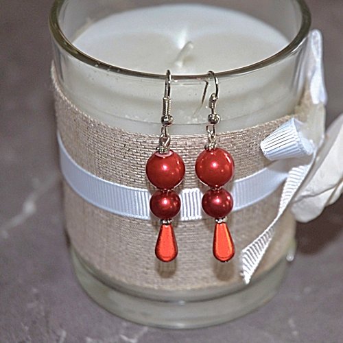 Boucles d'oreilles pendantes perles magiques rouges