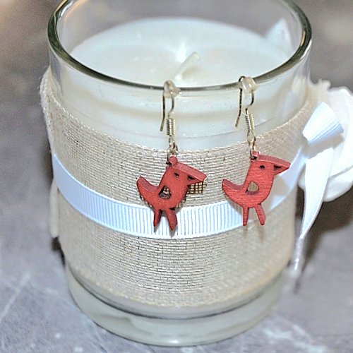 Boucles d'oreilles pendantes oiseau en bois