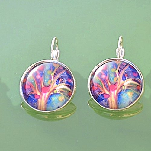 Boucles d'oreilles dormeuses arbre de vie multicolore