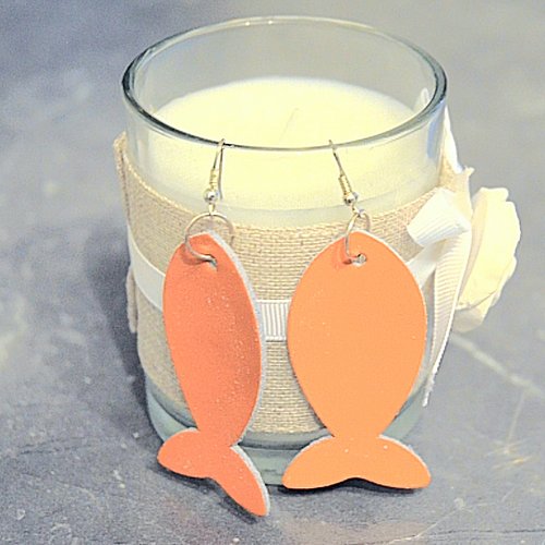 Boucles d'oreilles pendantes grands poissons orange