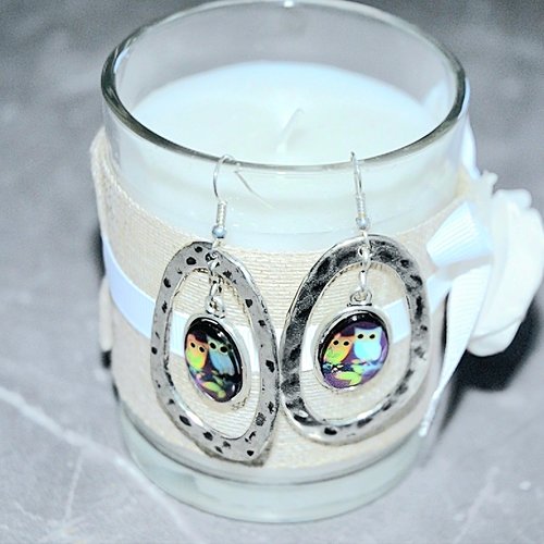 Boucles d'oreilles pendantes argentees hibou