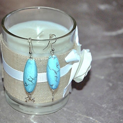 Boucles d'oreilles pendantes perles turquoise